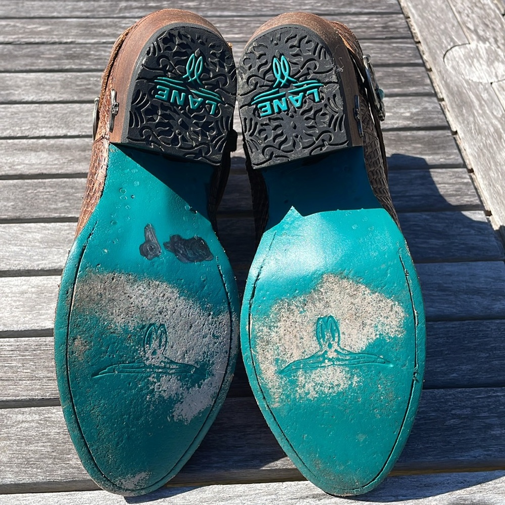 Lane Mattie Sz 7.5 Brown Croc Leather Western Ankle Booties - Picture 14 of 15